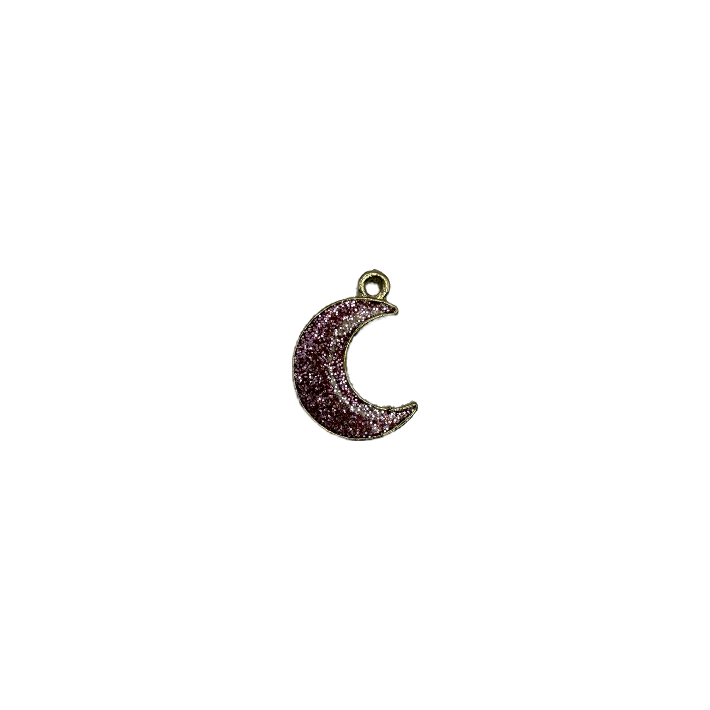Glitter pink crescent moon with gold outline