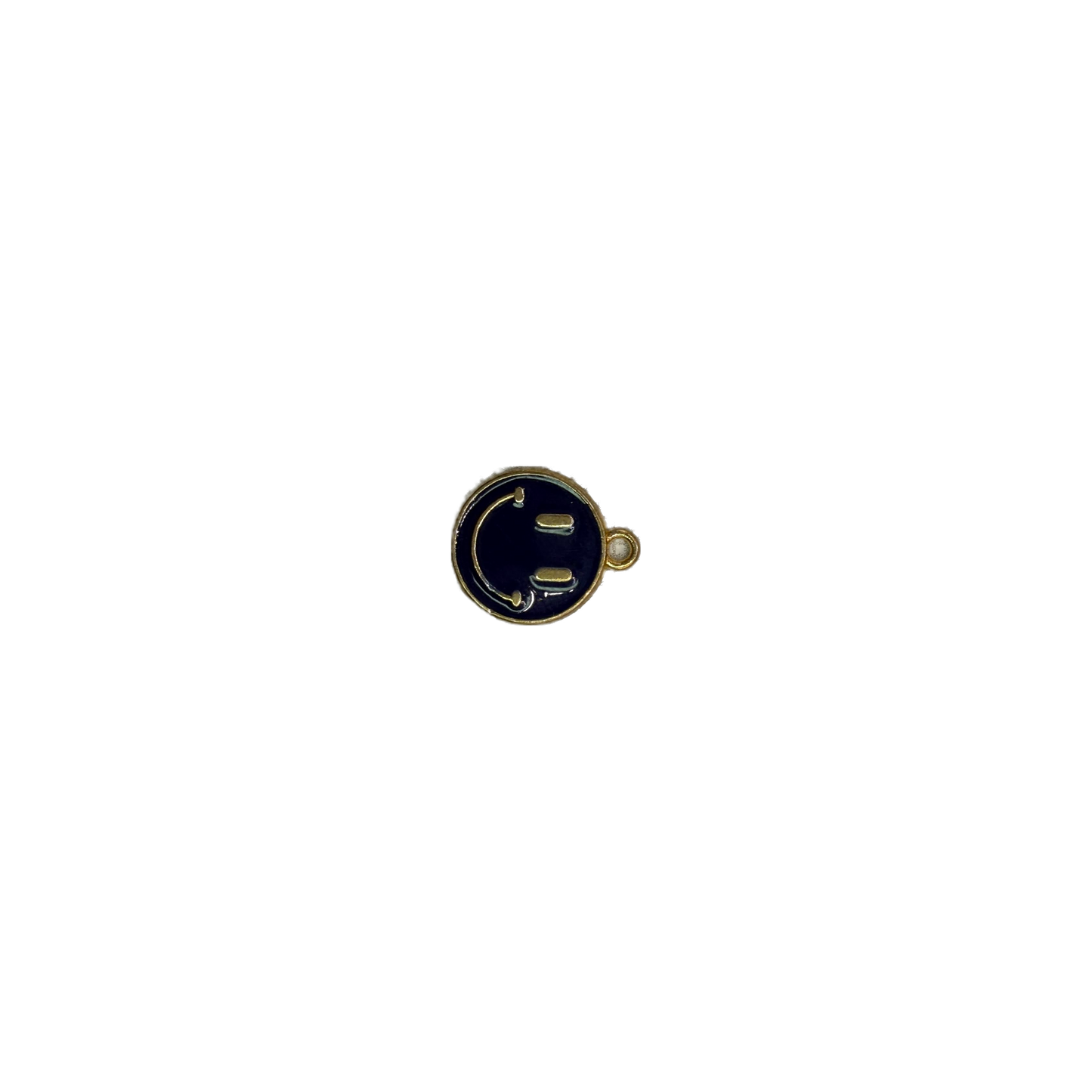 Navy winking face coin in gold with clear crystal accent