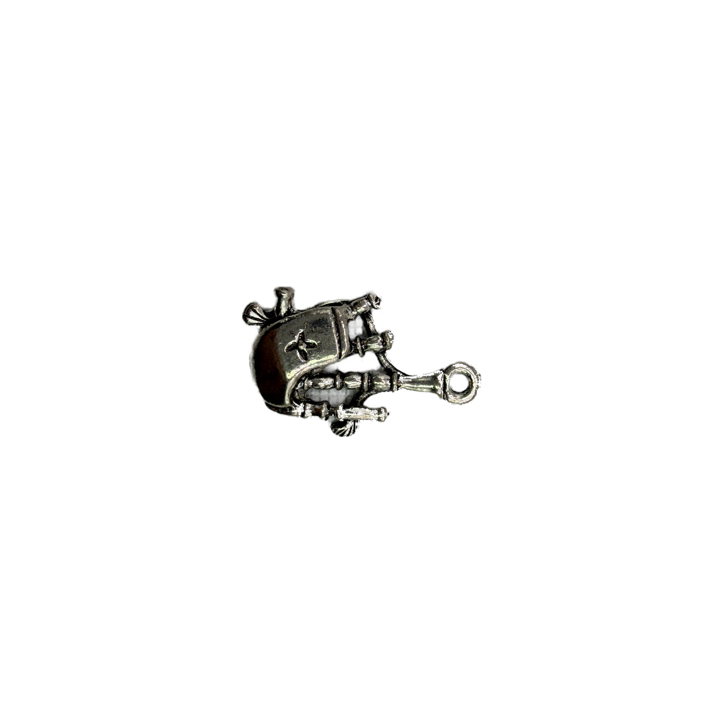 Antique silver wind-up robot charm with sculpted details