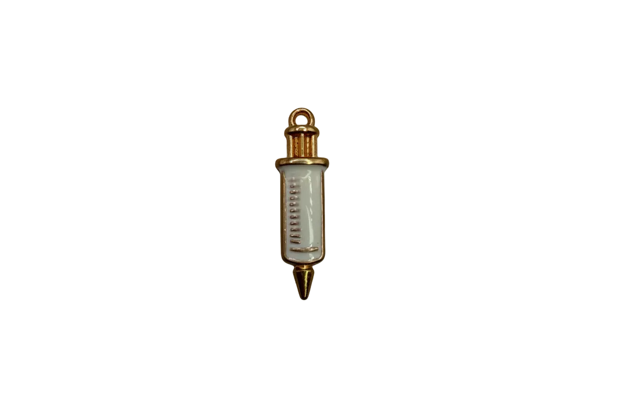 White and gold syringe motif