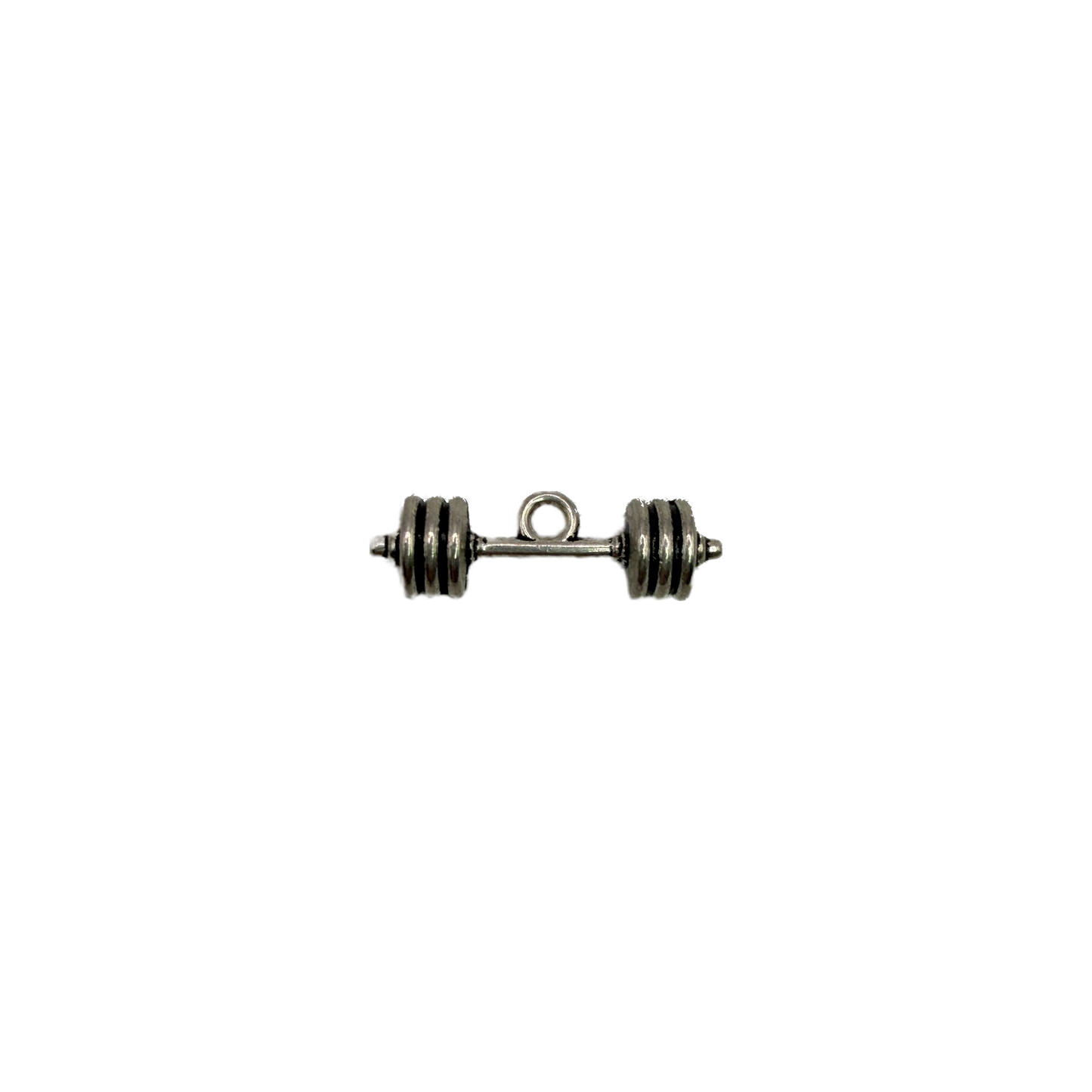Silver dumbbell weight pendant with ridged ends