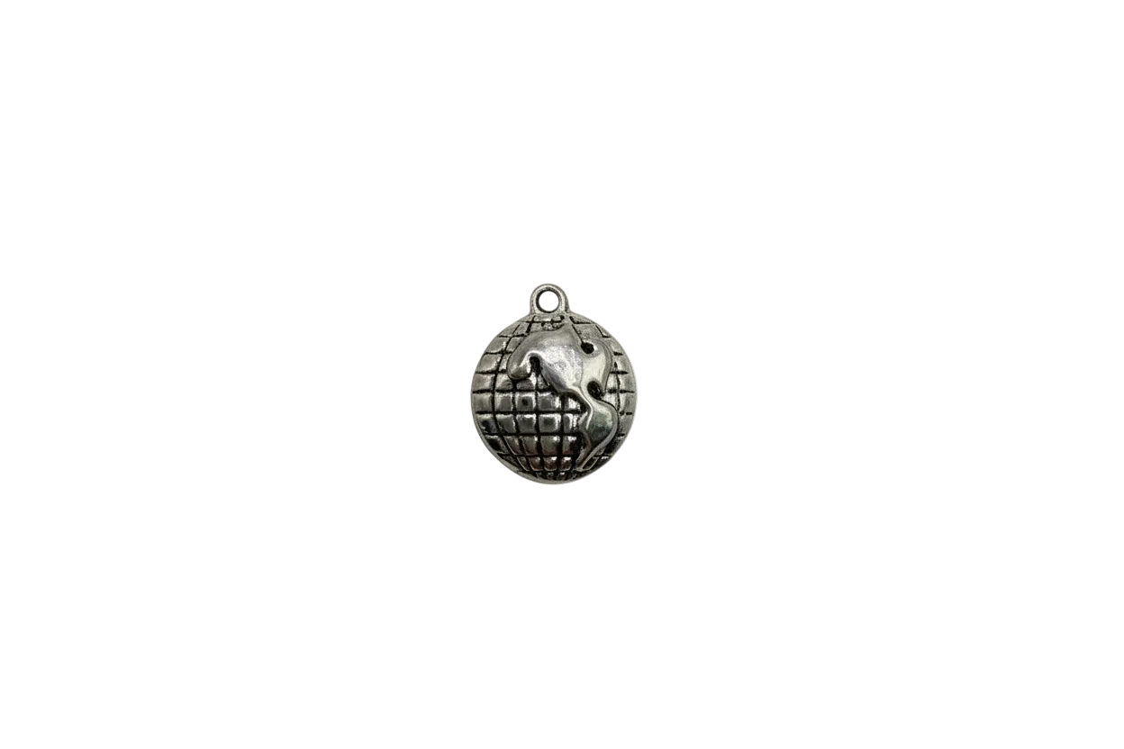 Antiqued silver space station orb with grid texture