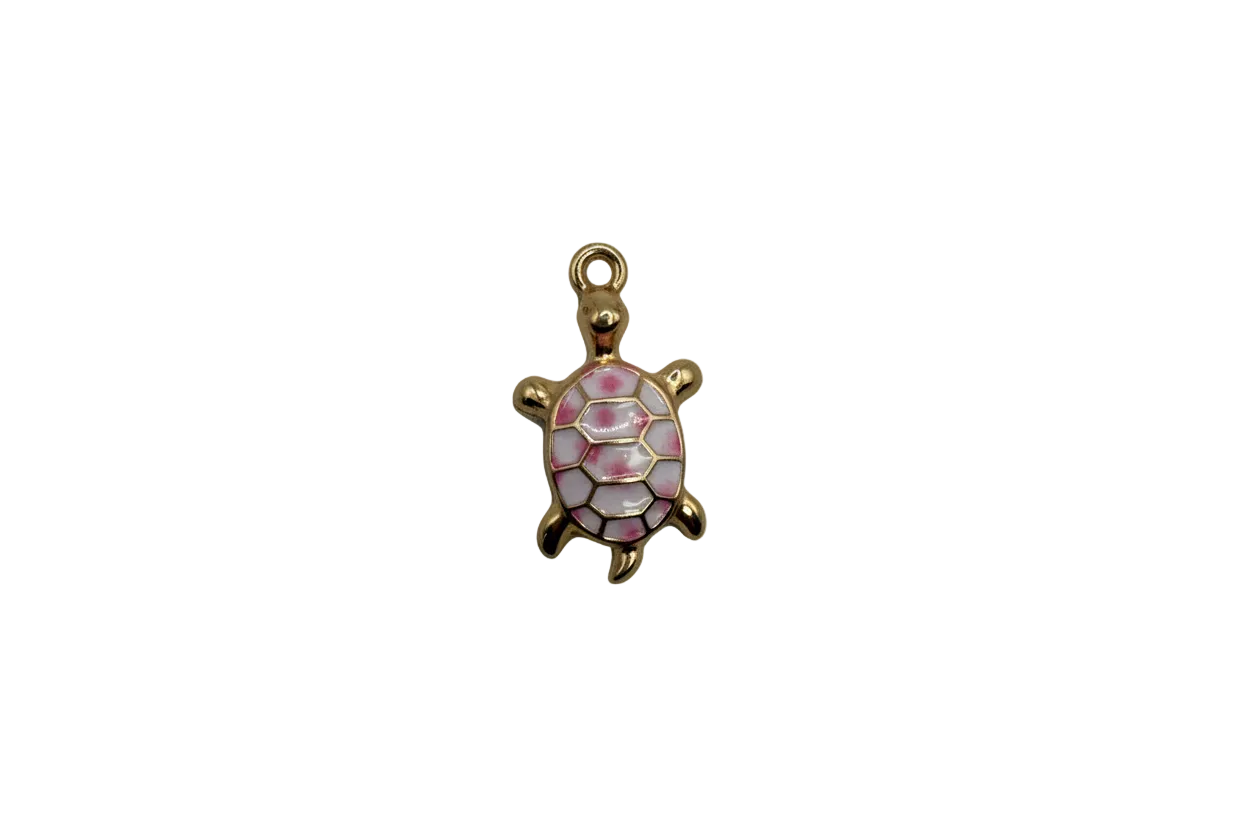Gold turtle with lilac enamel shell and pink speckles