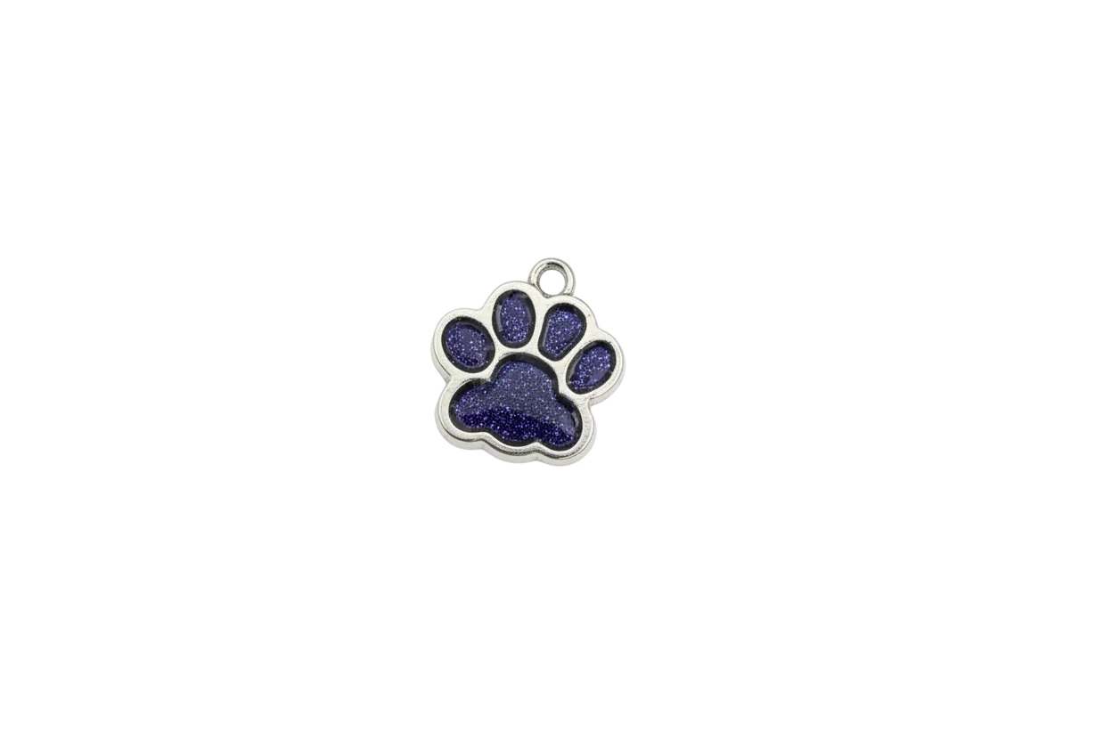 Purple glitter paw print charm in silver