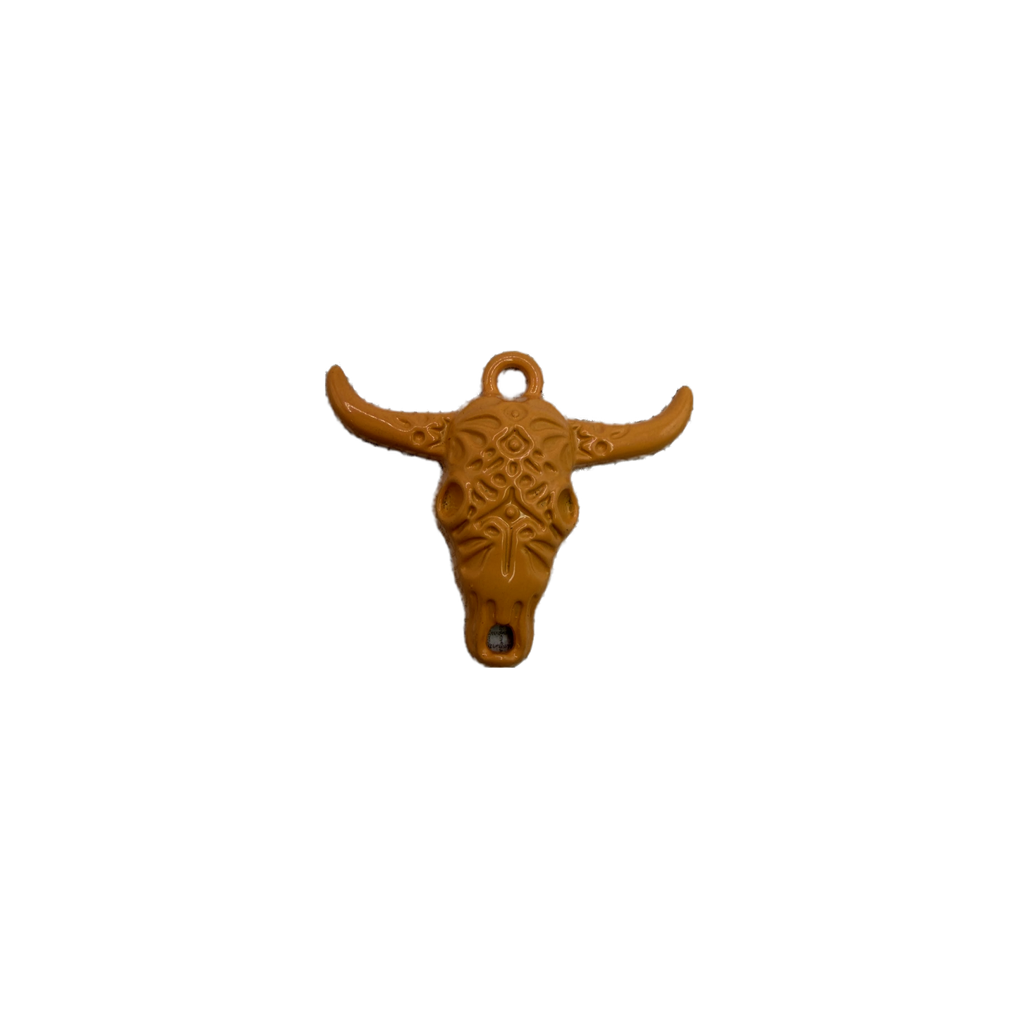 Caramel-brown tooled longhorn skull charm, gold-toned base
