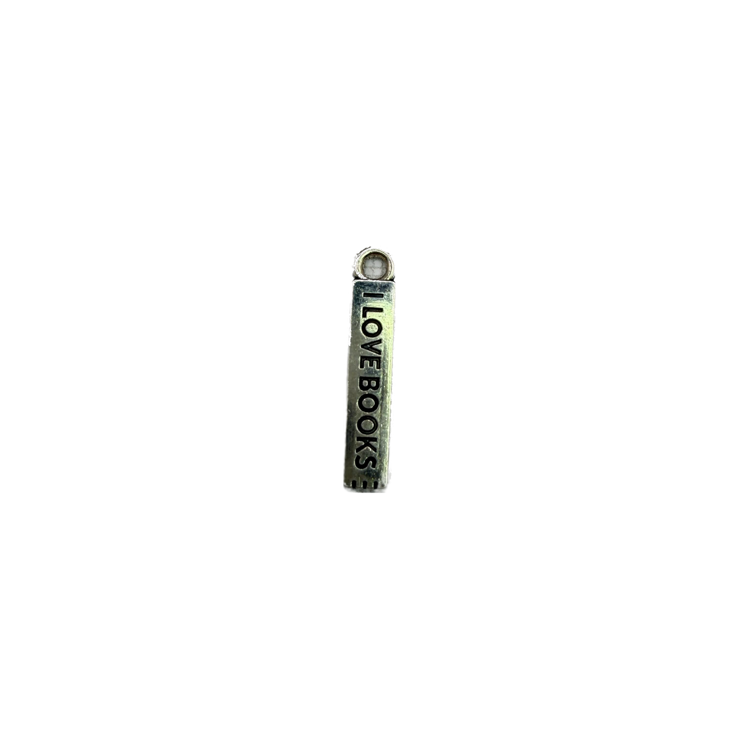 Antique silver “I LOVE BOOKS” message bar charm