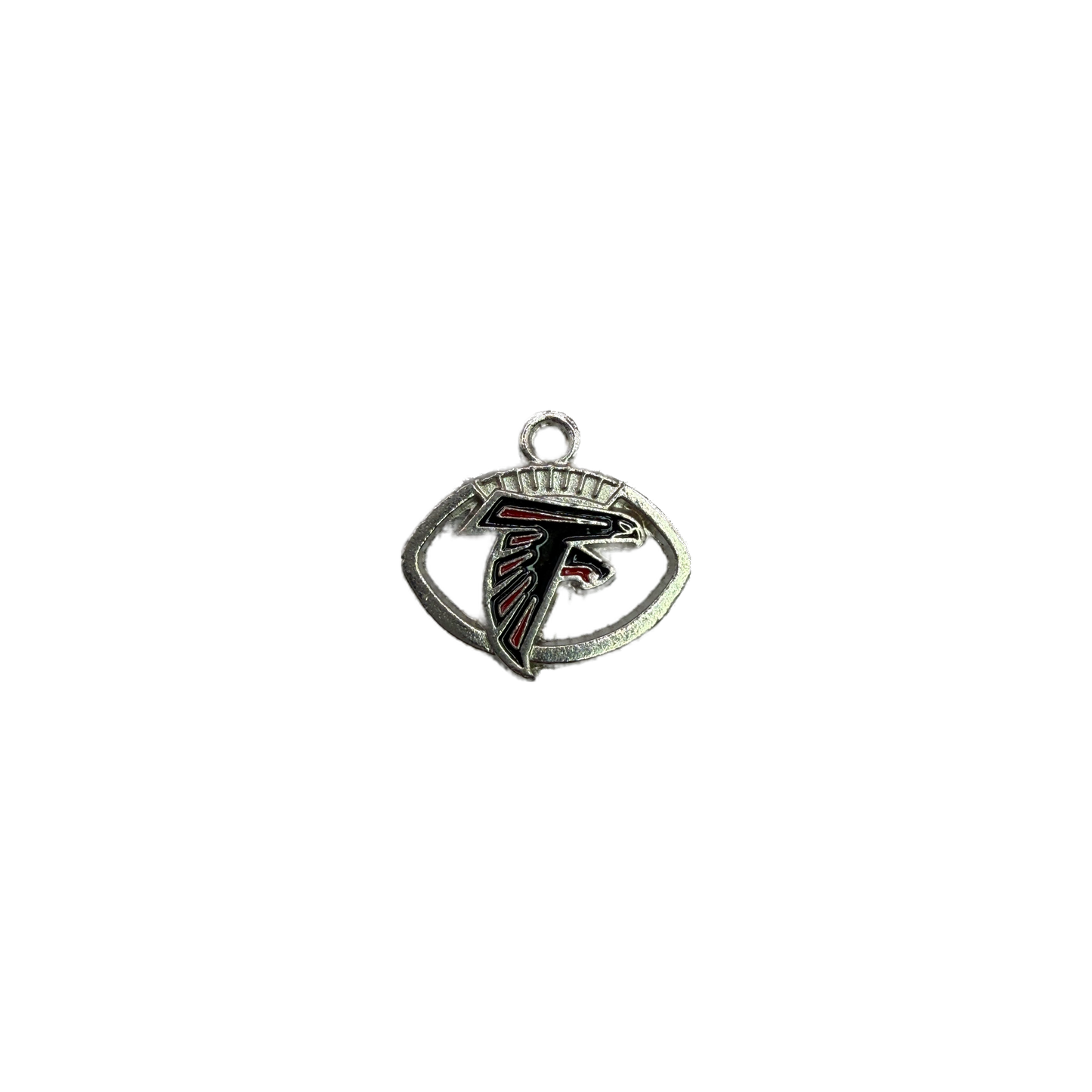 Silver oval falcon emblem in black and red enamel