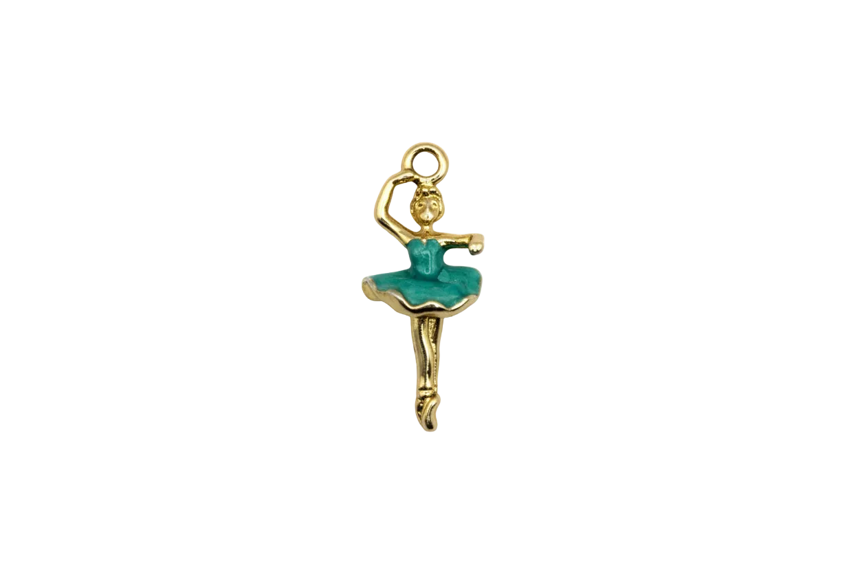 Gold ballet dancer with teal enamel tutu