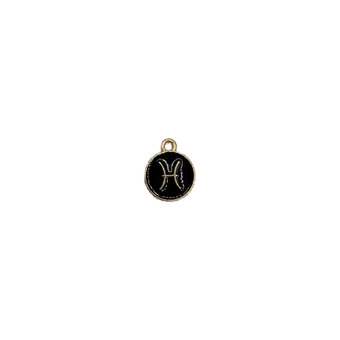 Black disc with gold Pisces zodiac symbol
