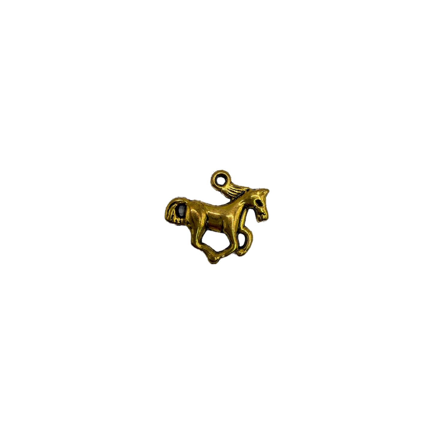 Gold horse figure charm with blackened details