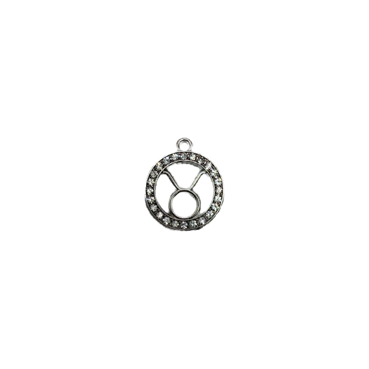 Taurus zodiac medallion with clear crystals, silver-tone