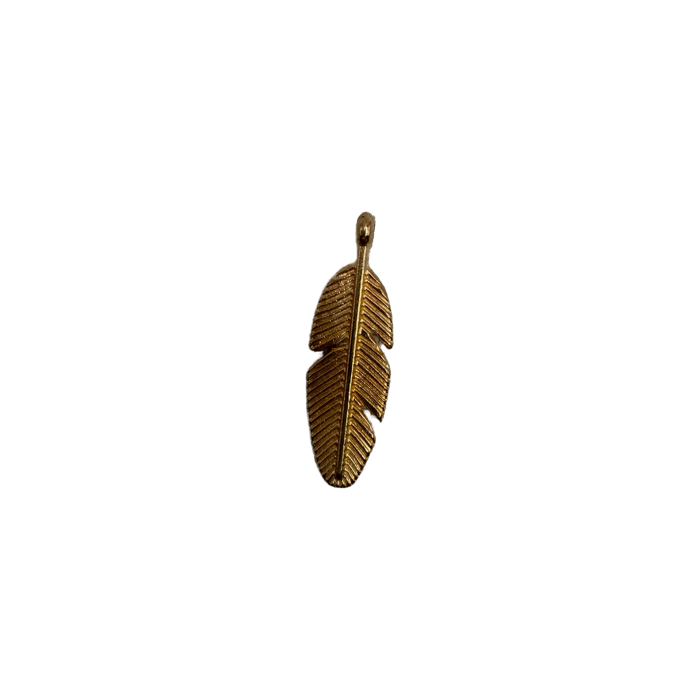 Gold textured feather charm with ribbed detailing