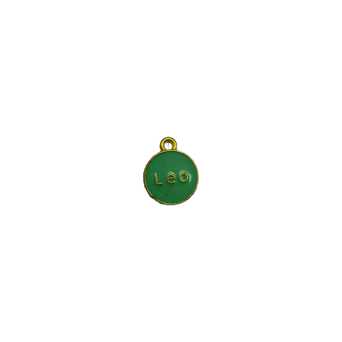 Green enamel Leo disc with gold lettering