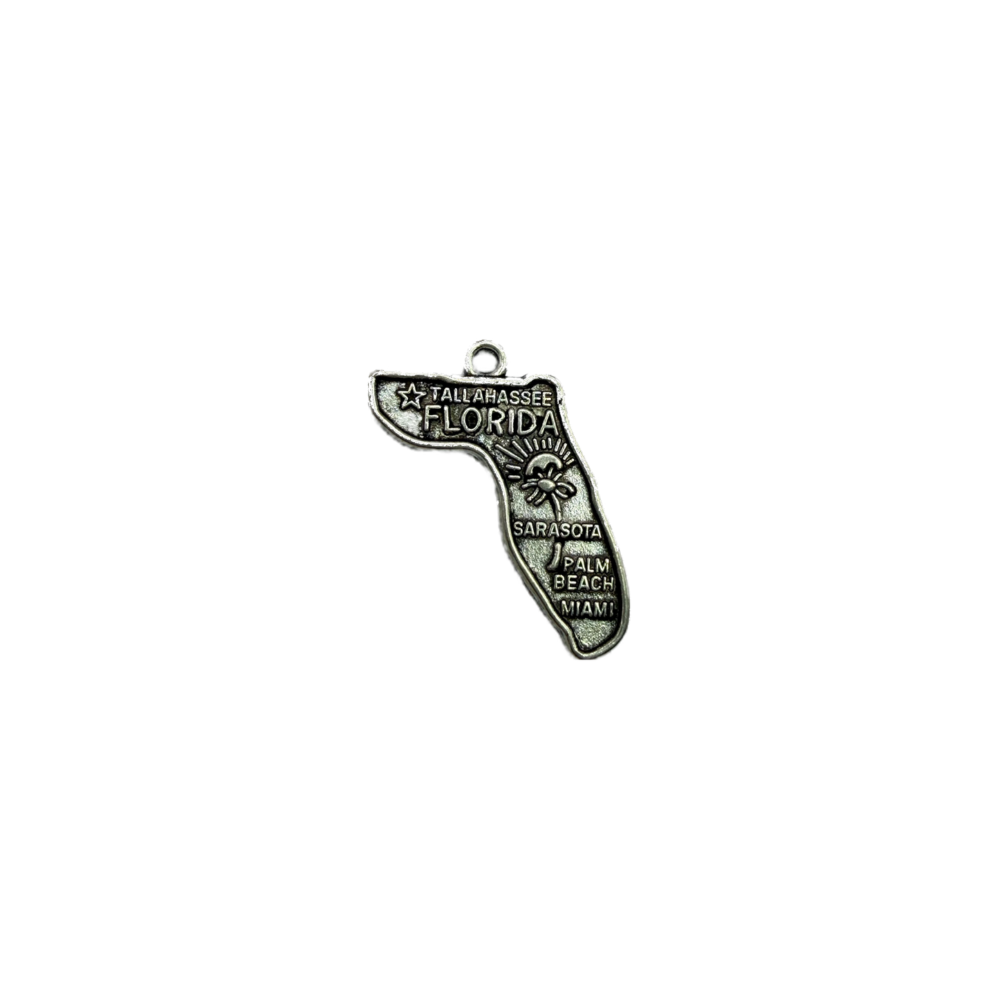 Antiqued silver Florida state map with raised city names