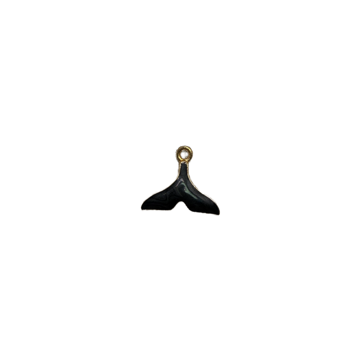 Black enamel whale tail with gold outline
