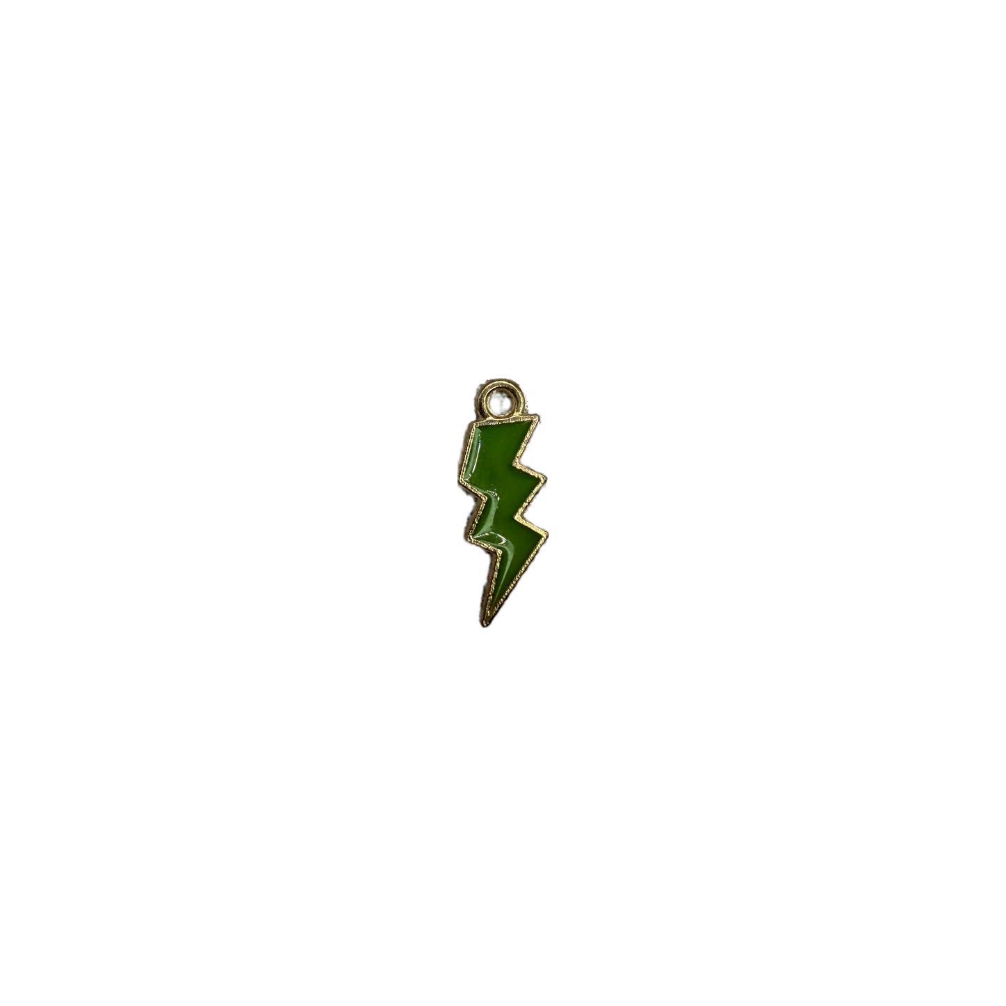 Green enamel lightning bolt with gold outline