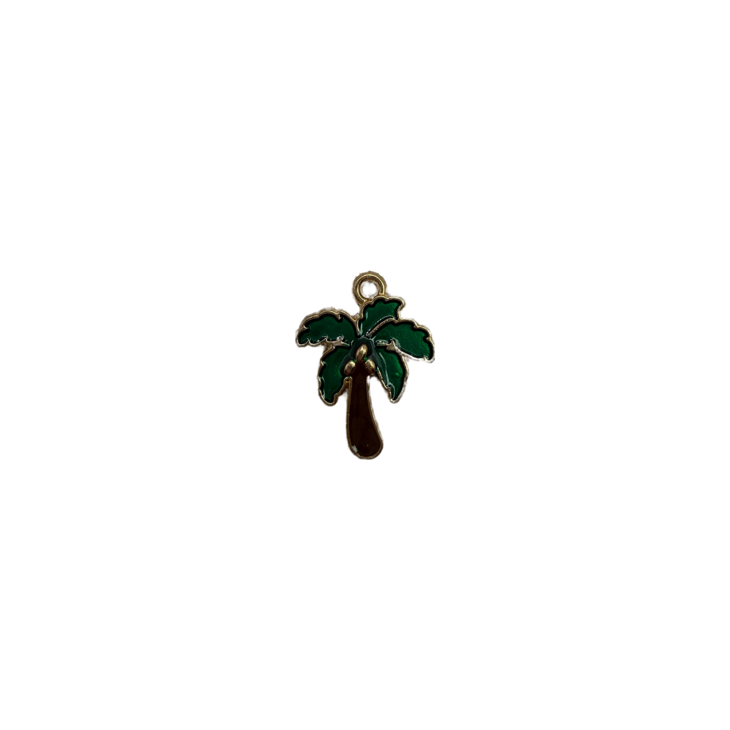 Gold palm tree with green enamel fronds and brown trunk