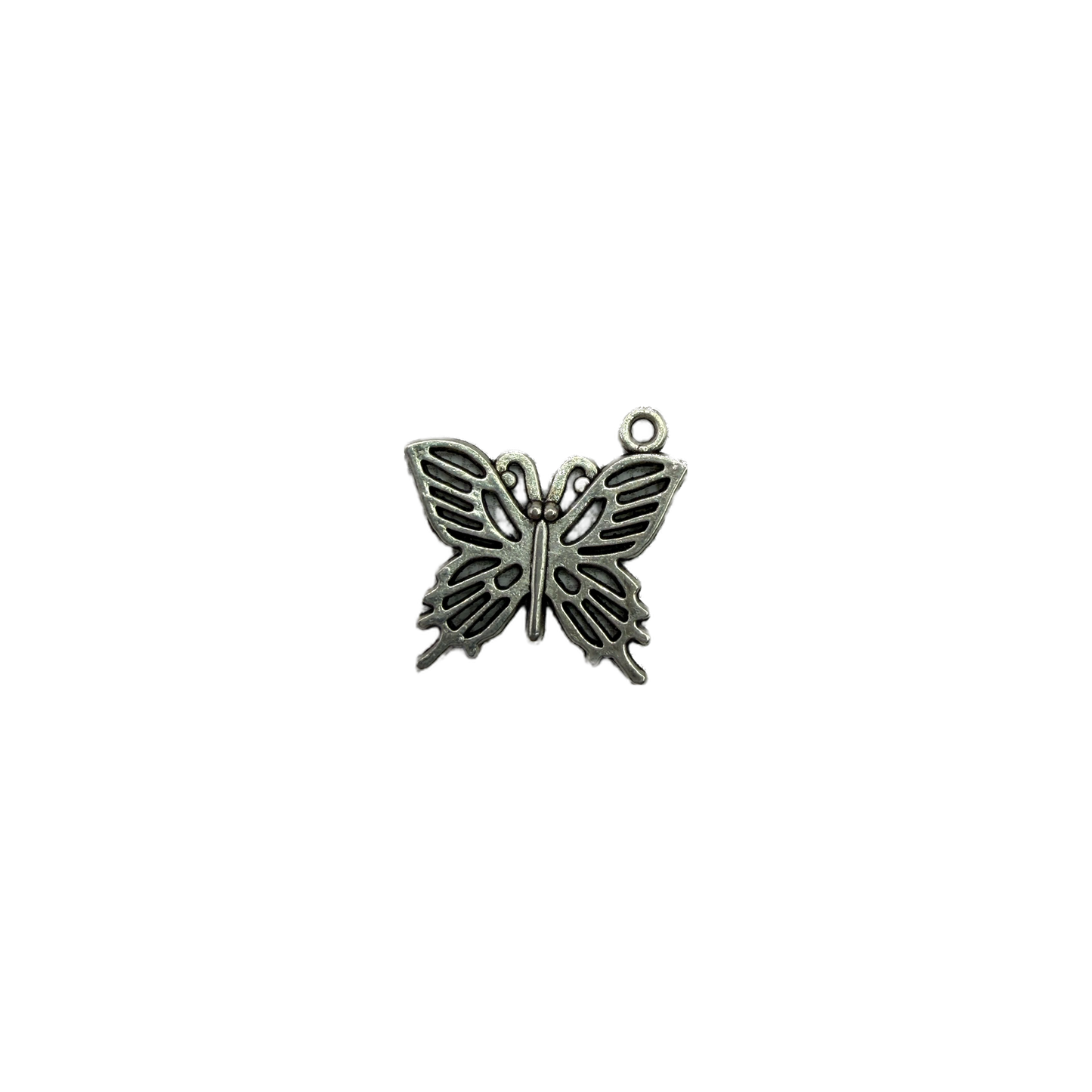 Antiqued silver openwork butterfly with cutout wings