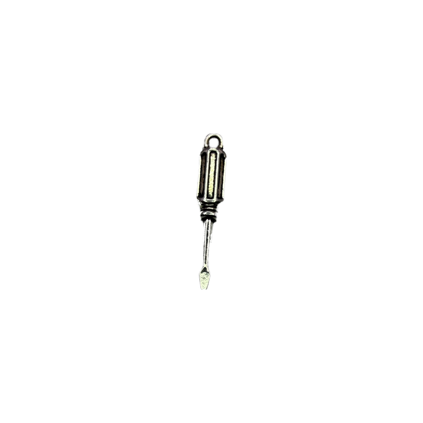 Silver miniature screwdriver charm with oxidized grooves