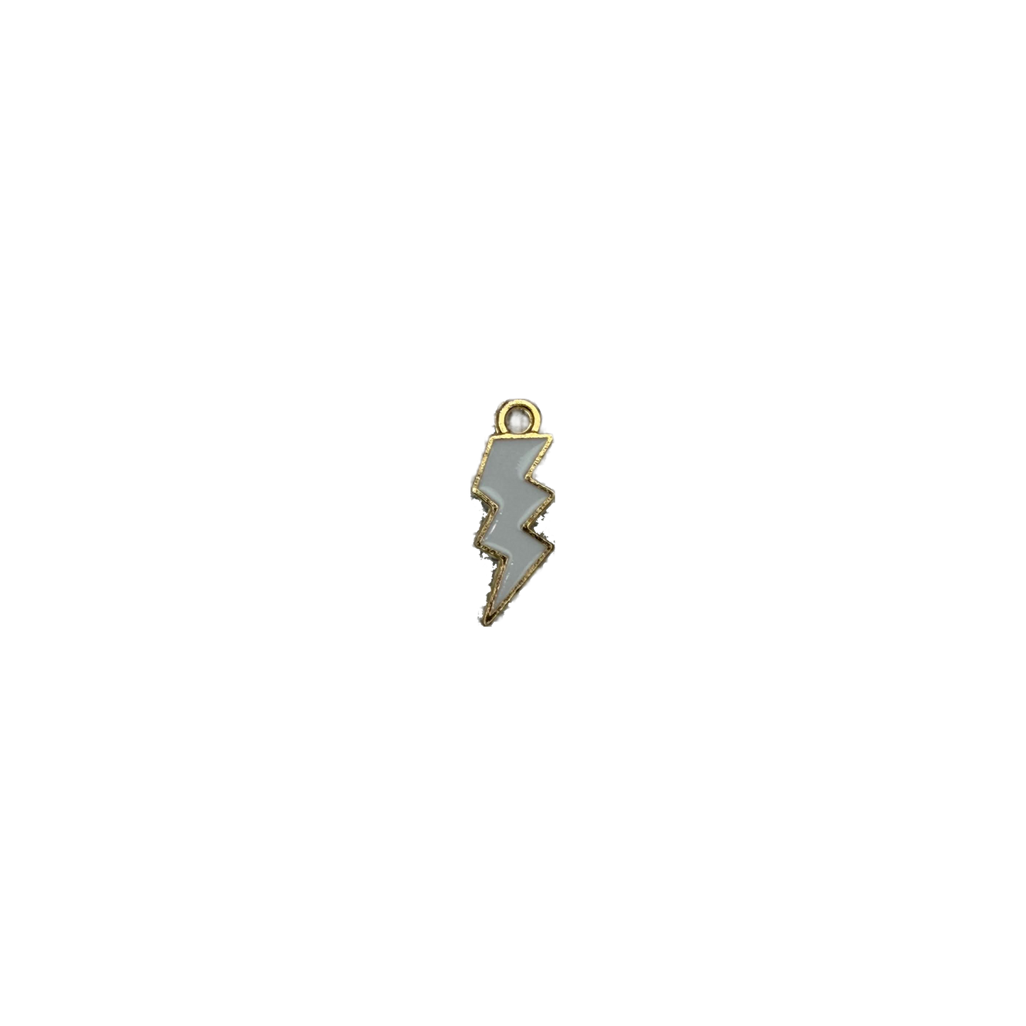 White lightning bolt with gold outline and smoke gray gem