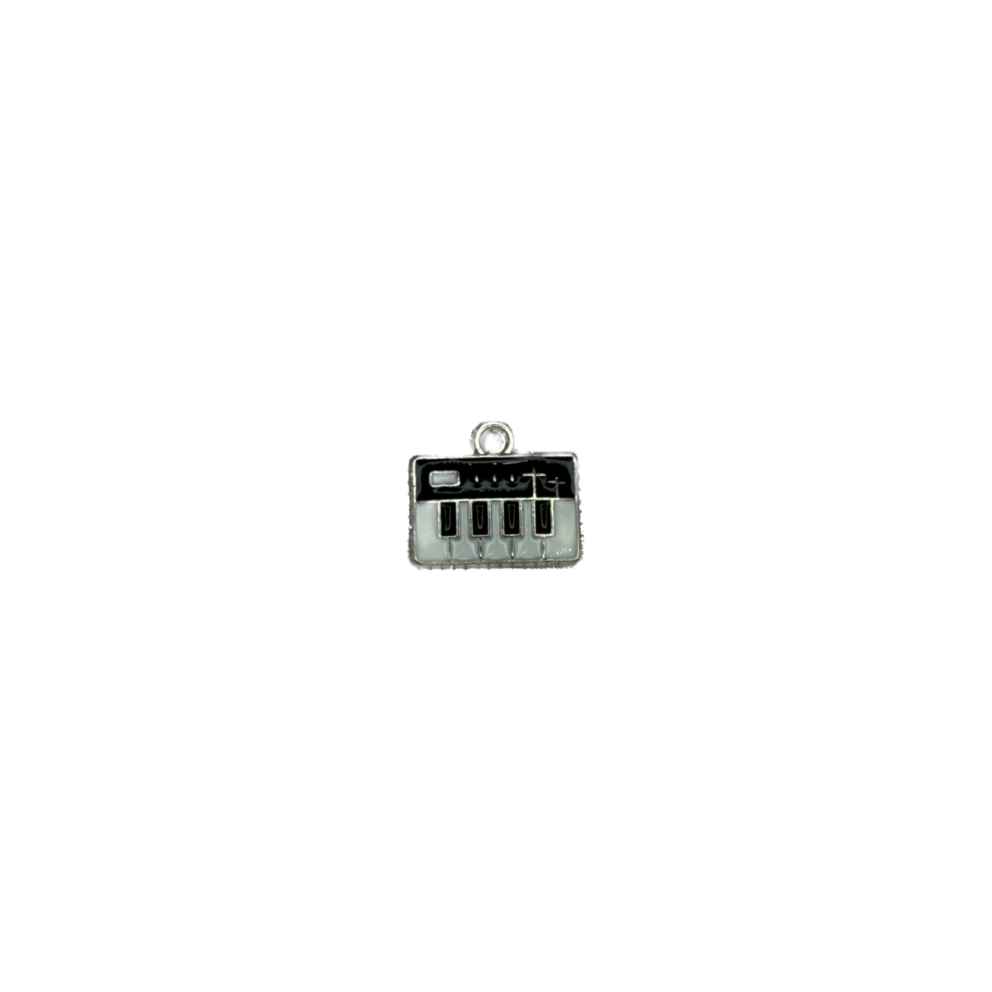 Enamel piano keys plaque with birds on a wire, silver-tone