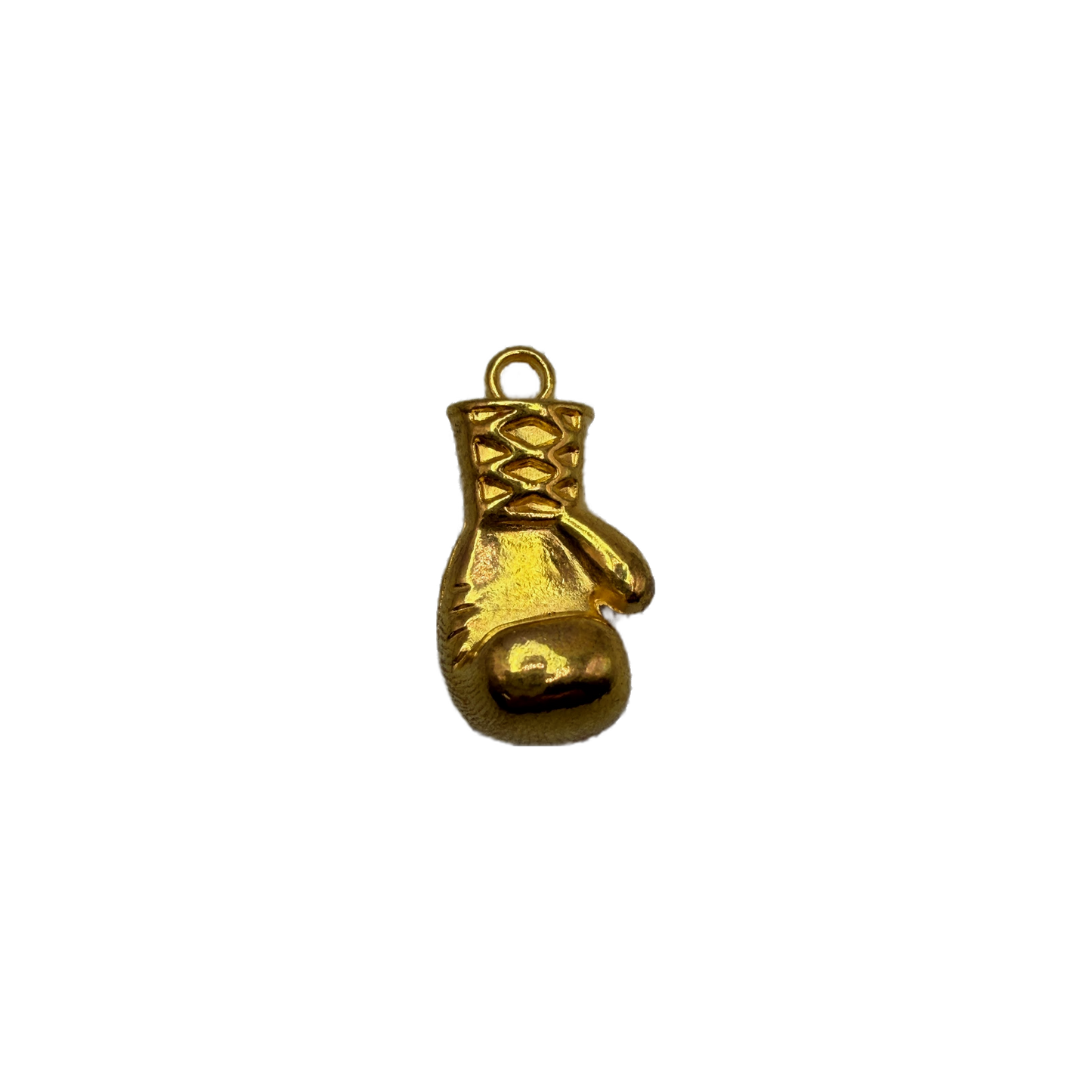 Gold boxing glove pendant with lace-up detail