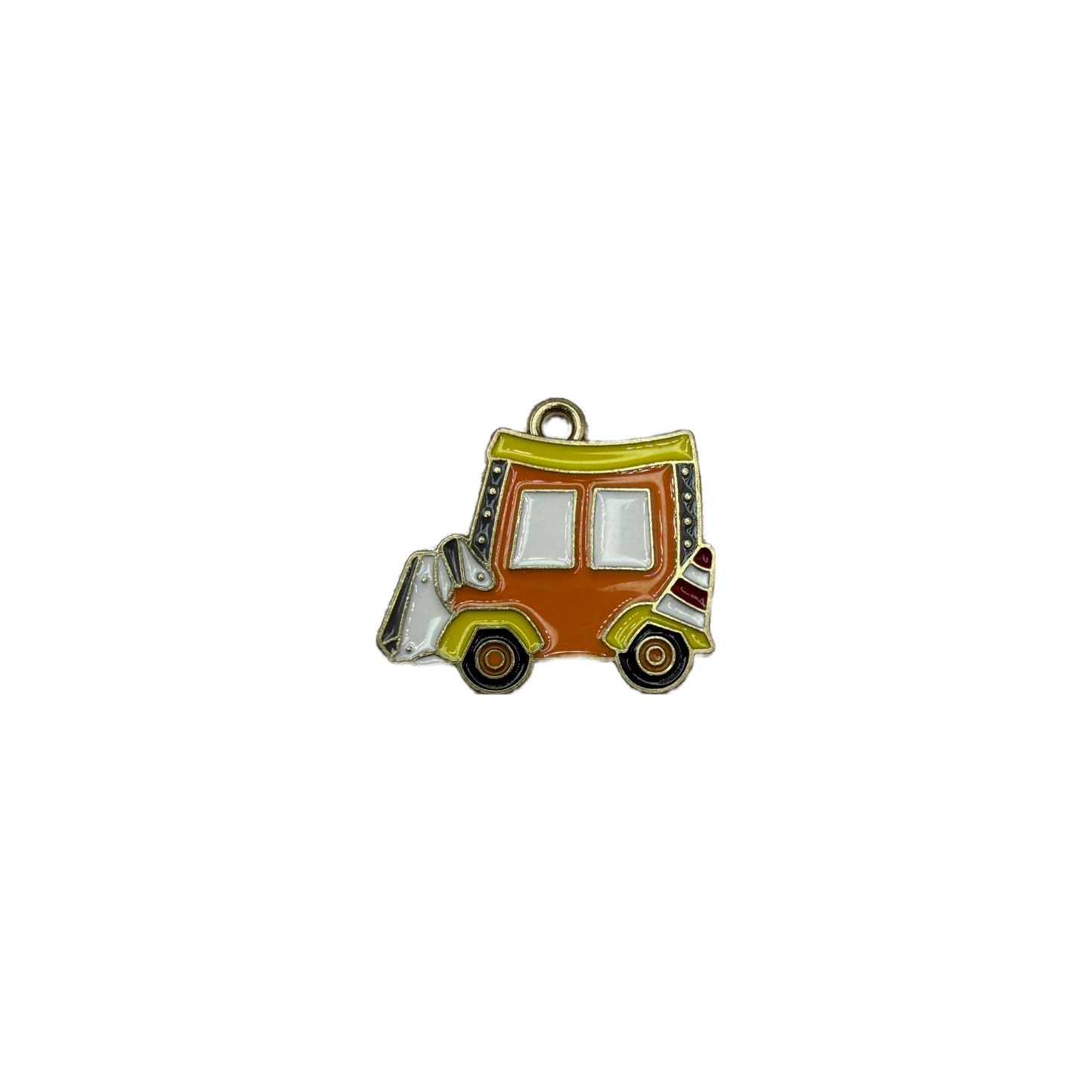 Orange enamel retro food truck with green trim and black wheels on gold