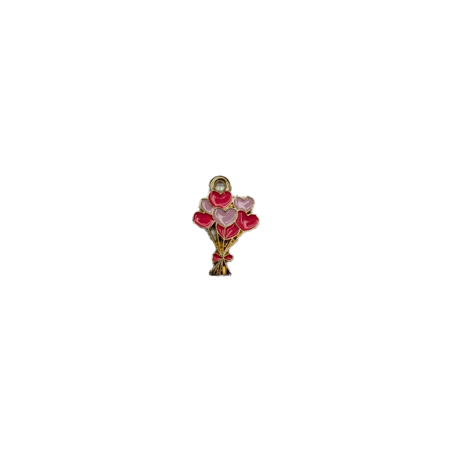 Gold heart balloon bouquet with red and blush enamel hearts