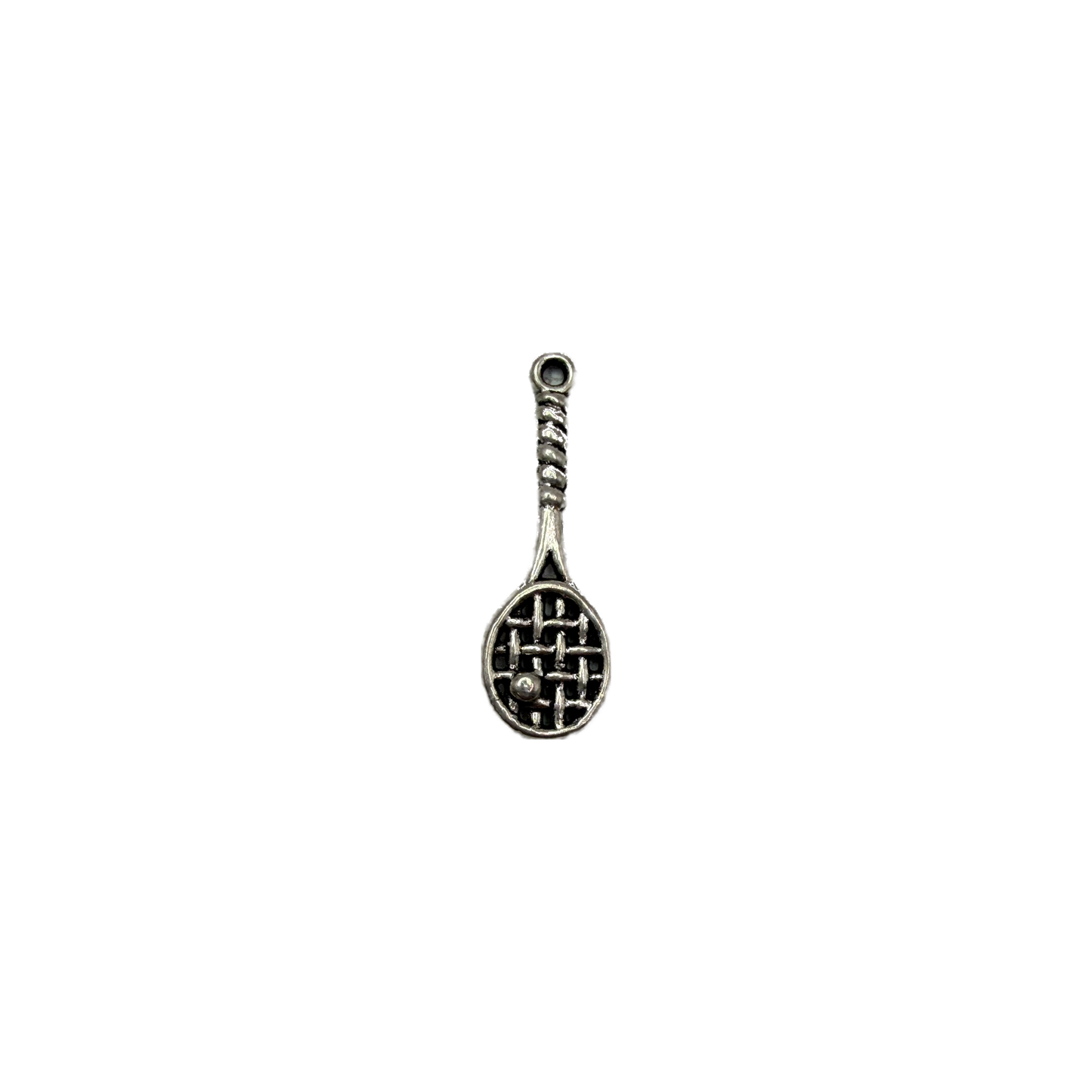 Antique silver tennis racket with raised string pattern