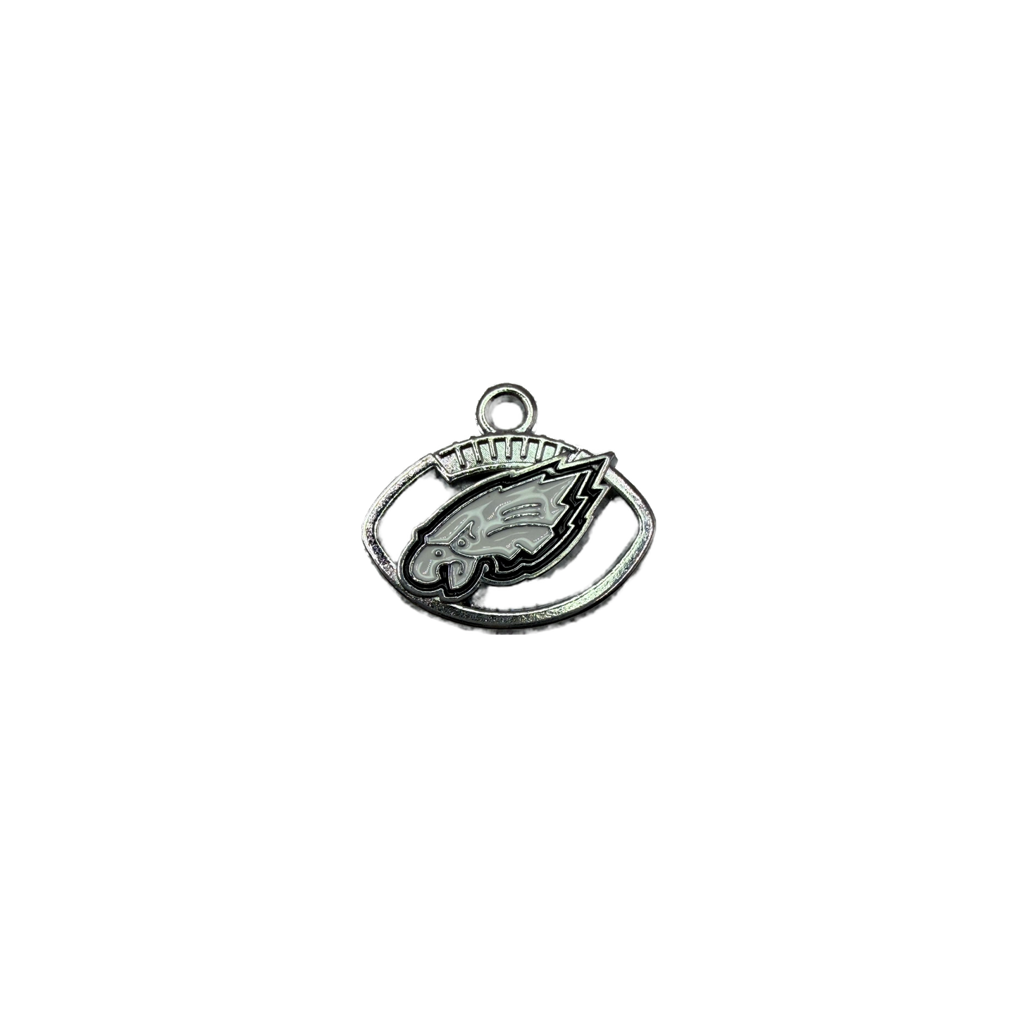 Silver oval emblem with gray enamel bird head