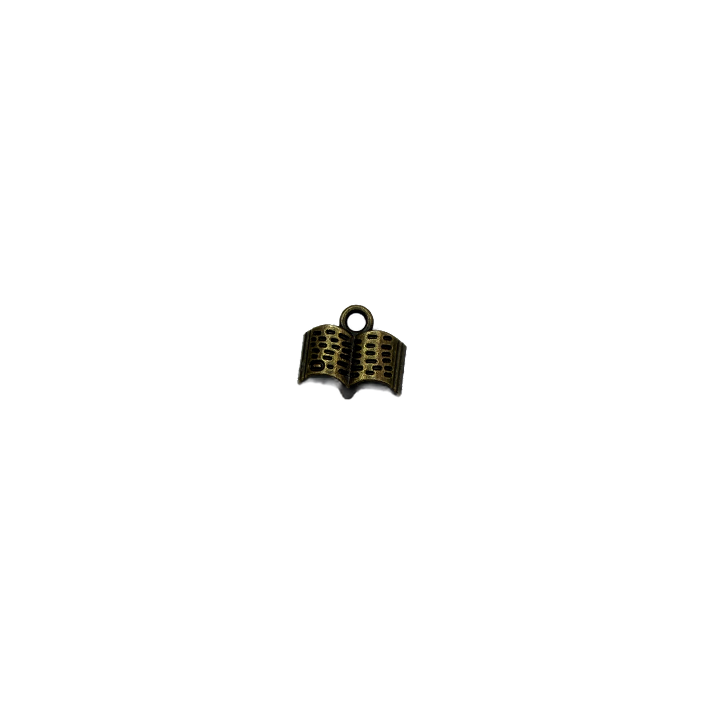Antique gold open book charm with dark details