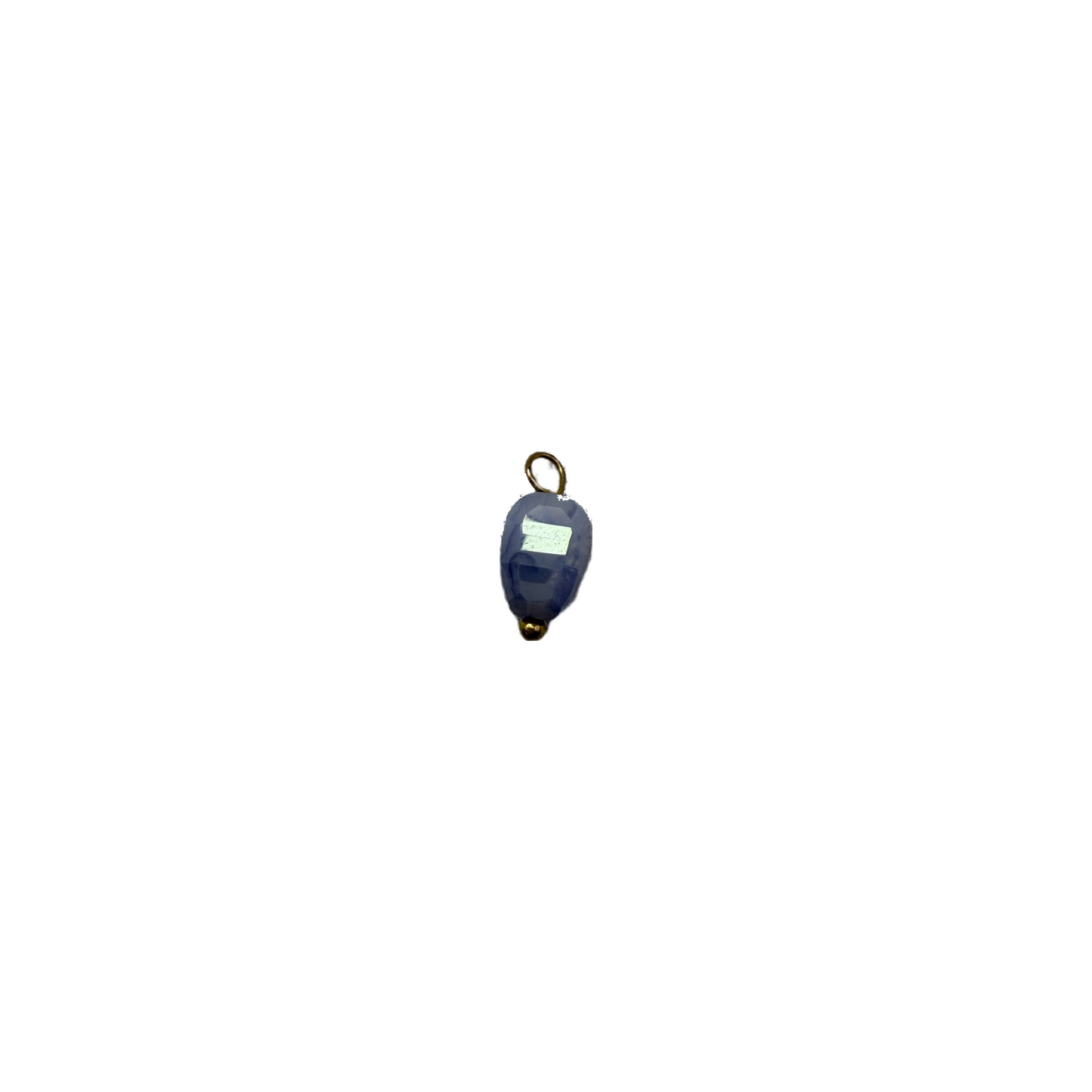 Faceted midnight blue oval gem with gold accents