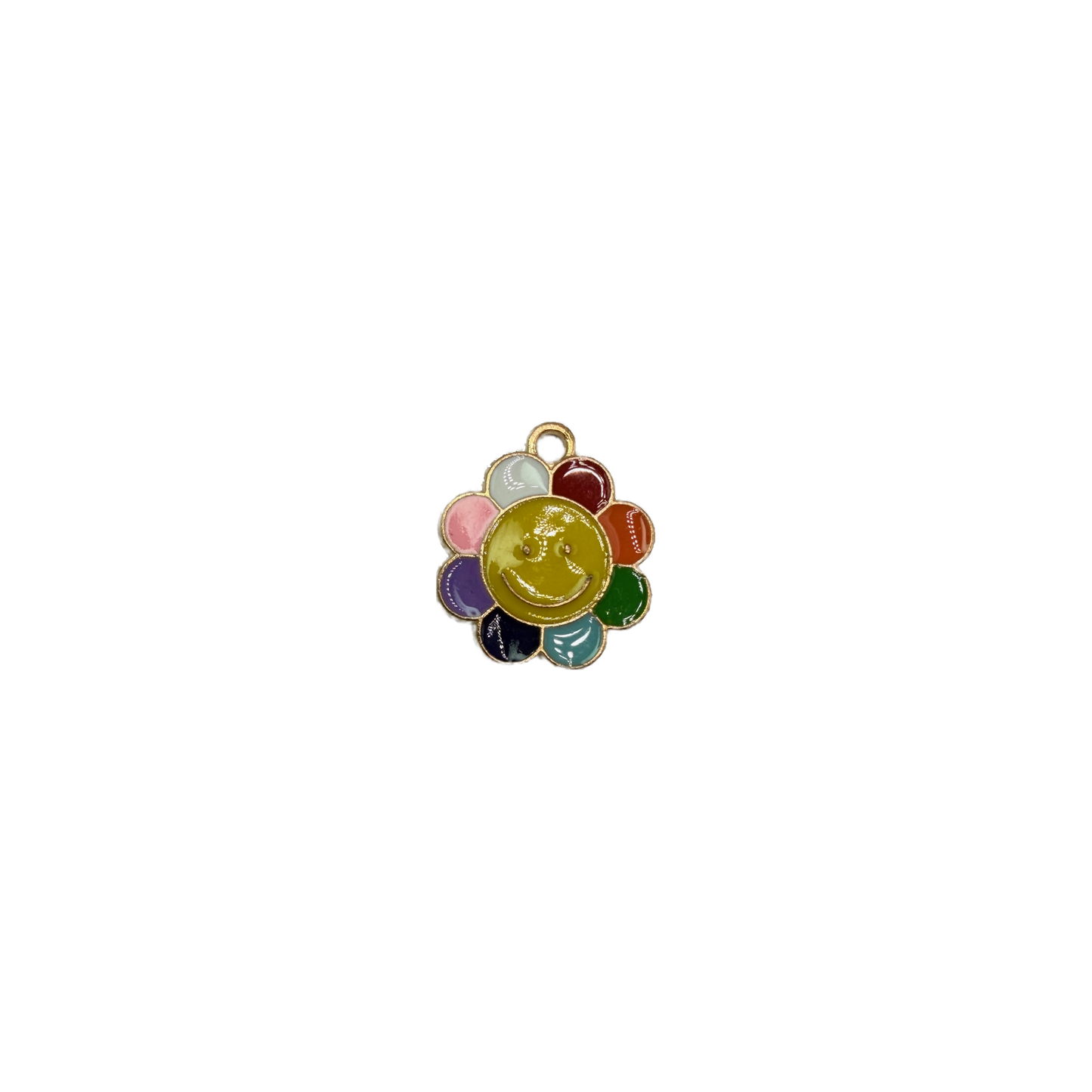 Rainbow enamel smiley flower with gold outline