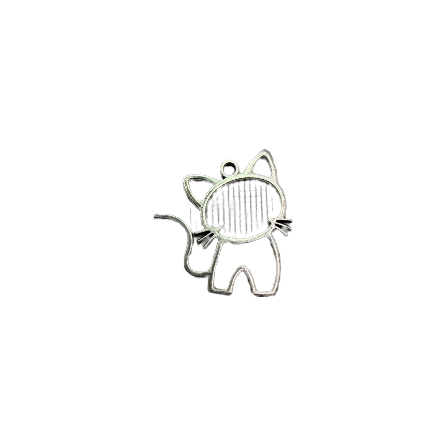 Antiqued silver cat outline silhouette