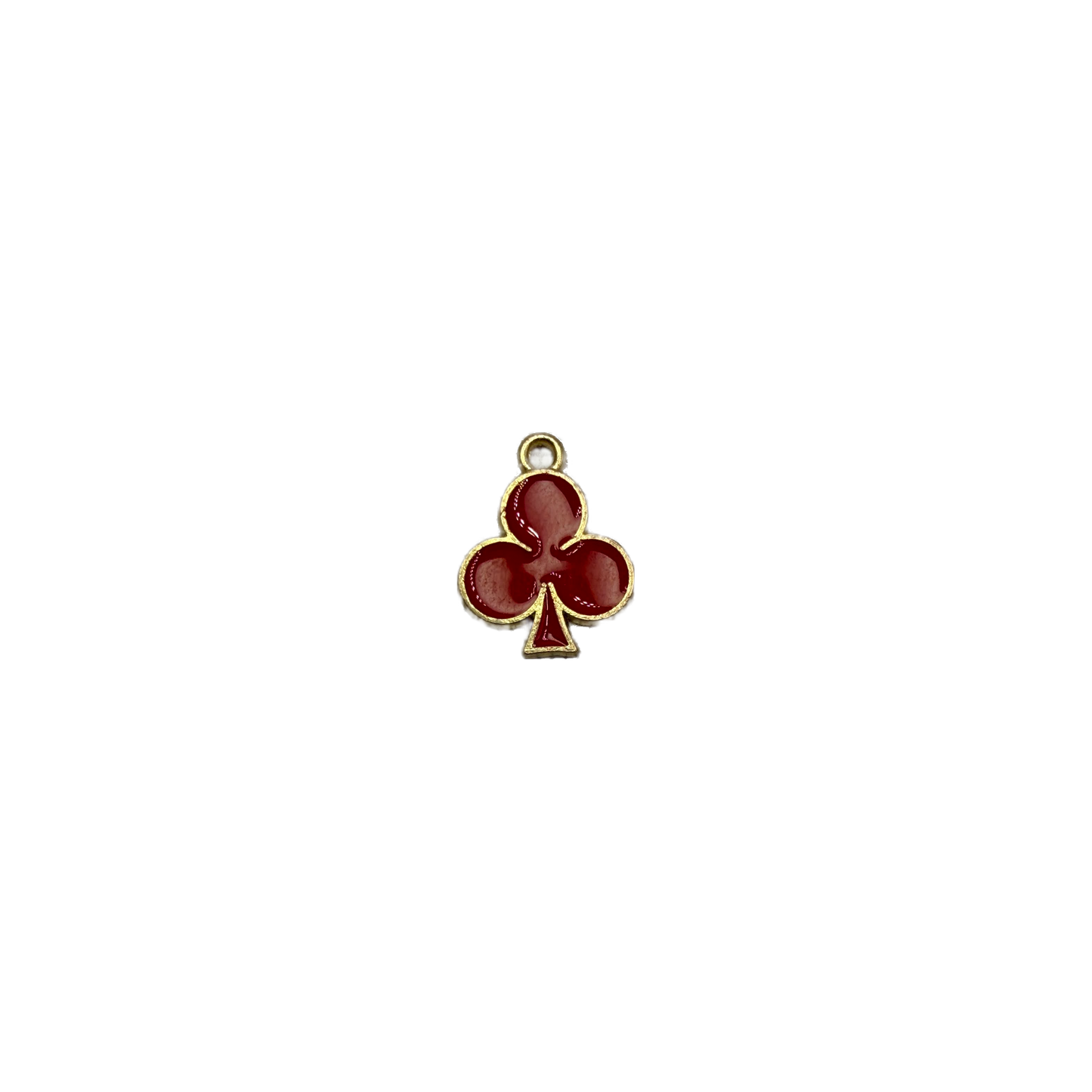 Red club suit symbol in gold with white gem accent