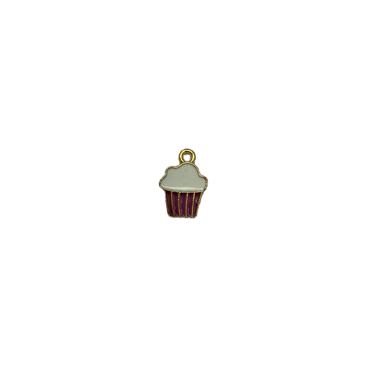 Purple cupcake charm with white top and gold trim