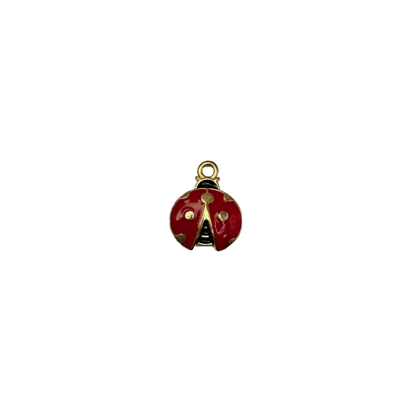 Red ladybug with gold detailing and a small clear gem