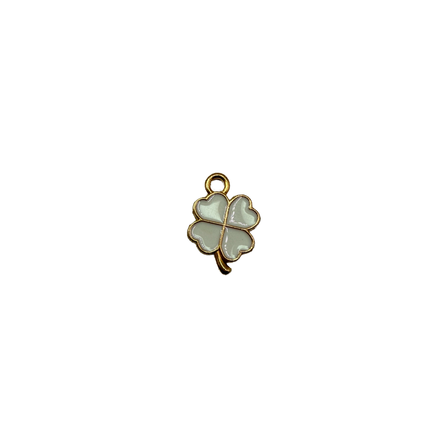 White enamel four-leaf clover with gold outline