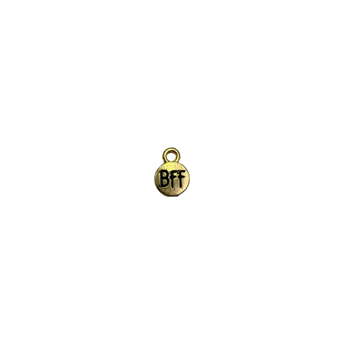 Gold round tag with black BFF lettering