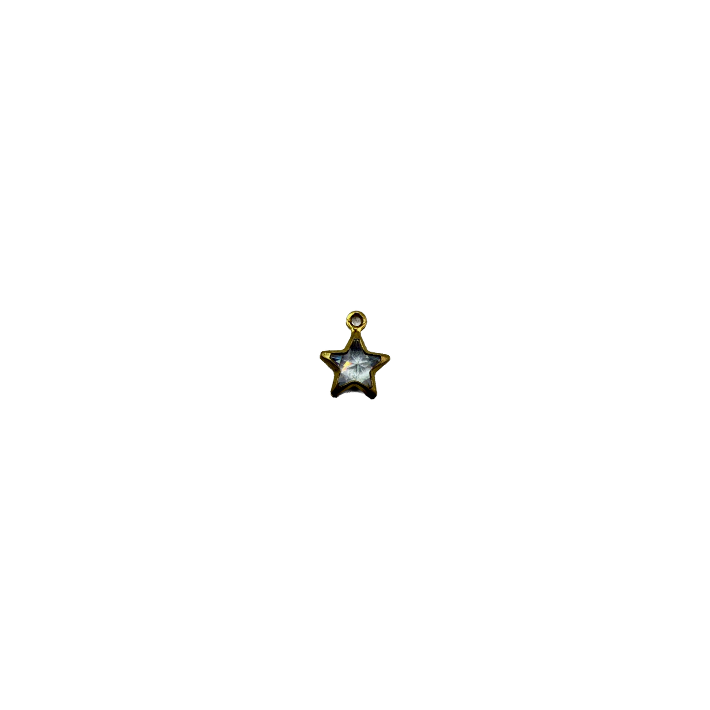 Gold star with faceted clear crystal gem
