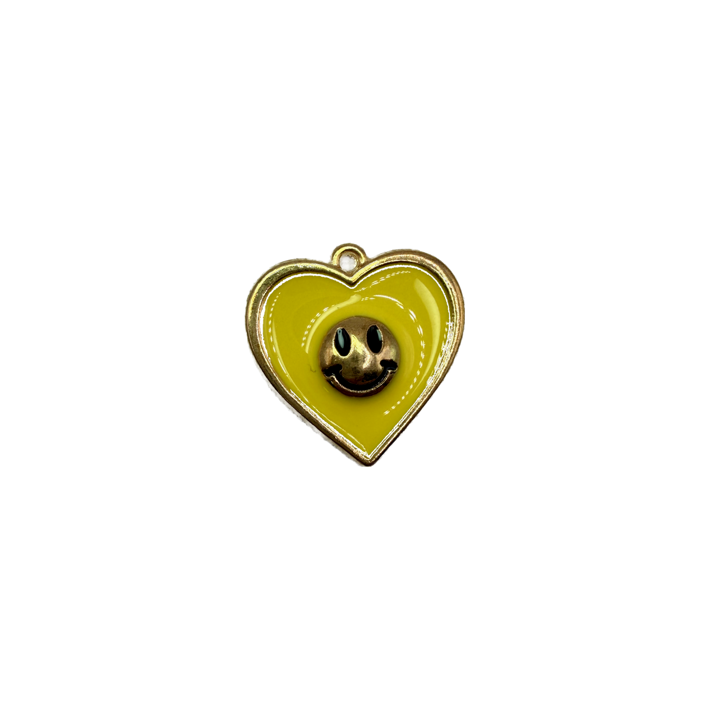 Yellow enamel heart with gold smiley face