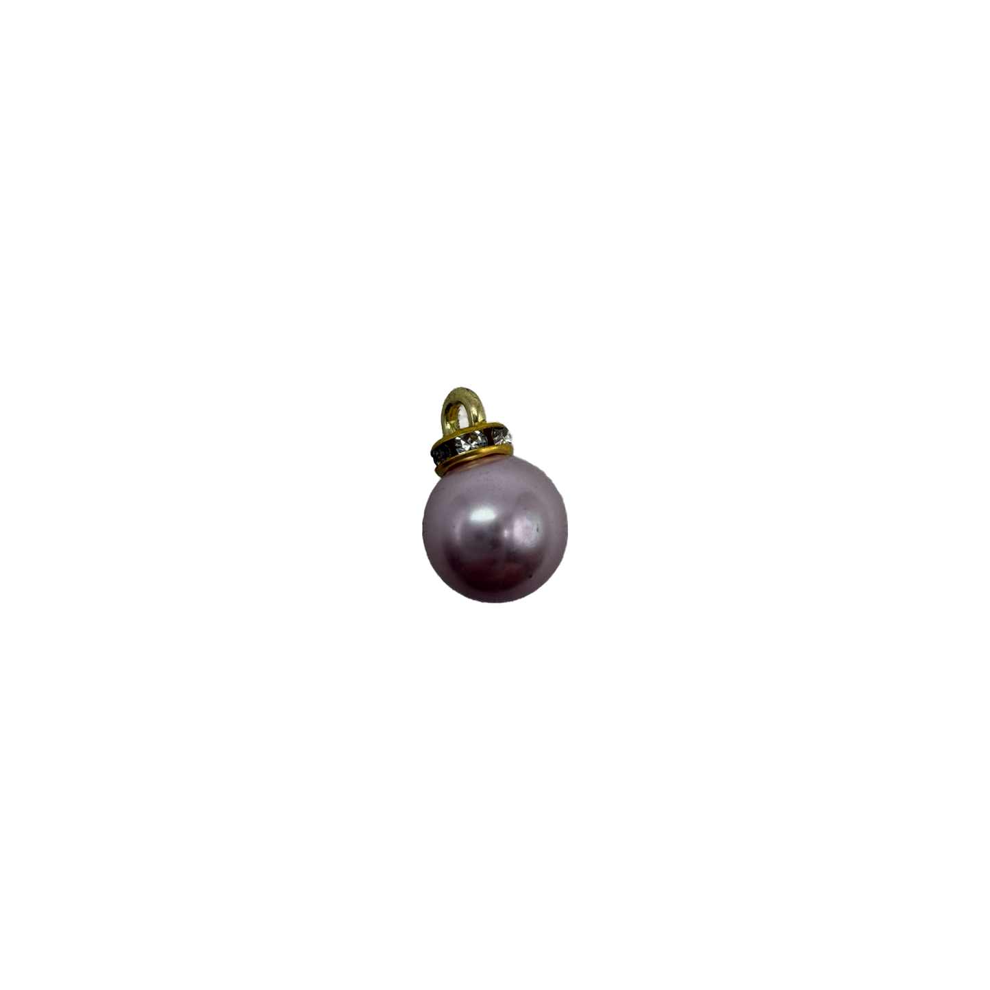 Lavender pearl orb with gold cap and clear stone halo