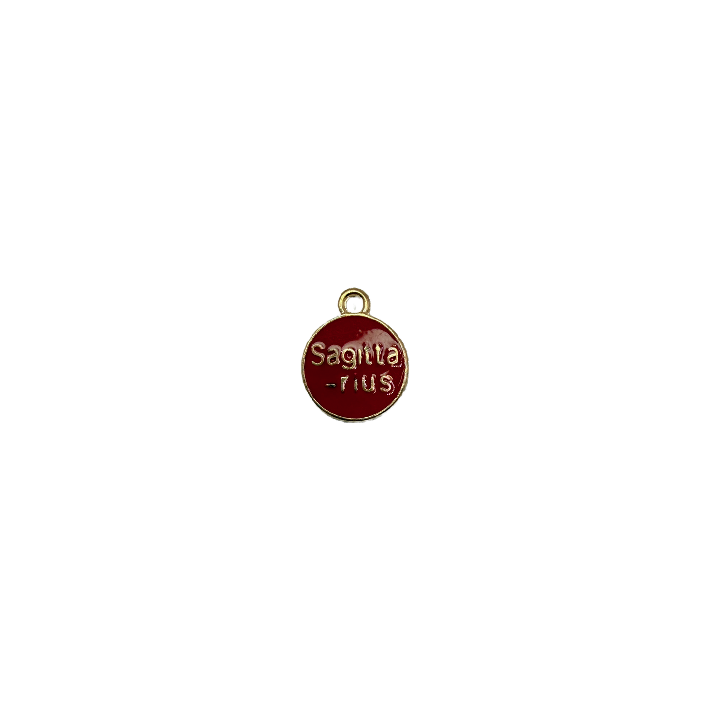 Red Sagittarius coin with raised gold lettering