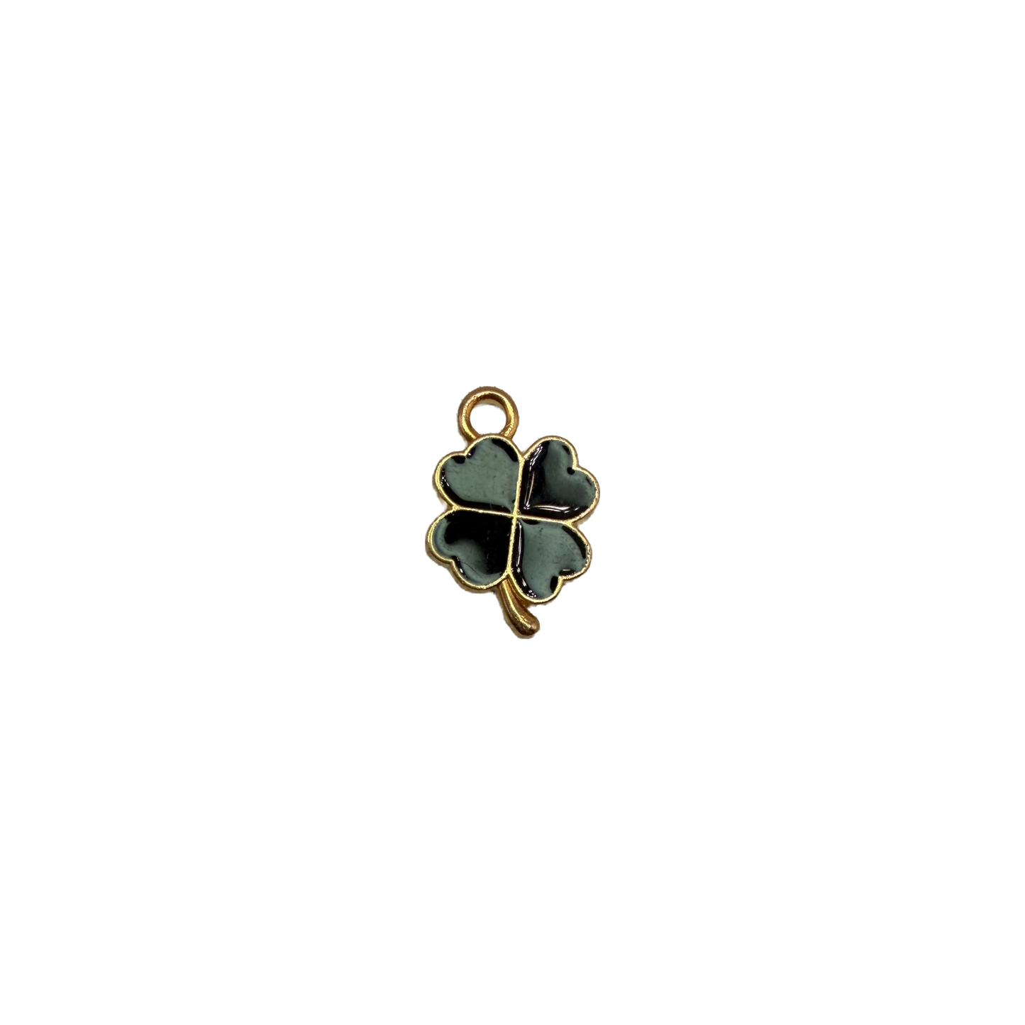 Deep green four-leaf clover with glossy fill and gold outline