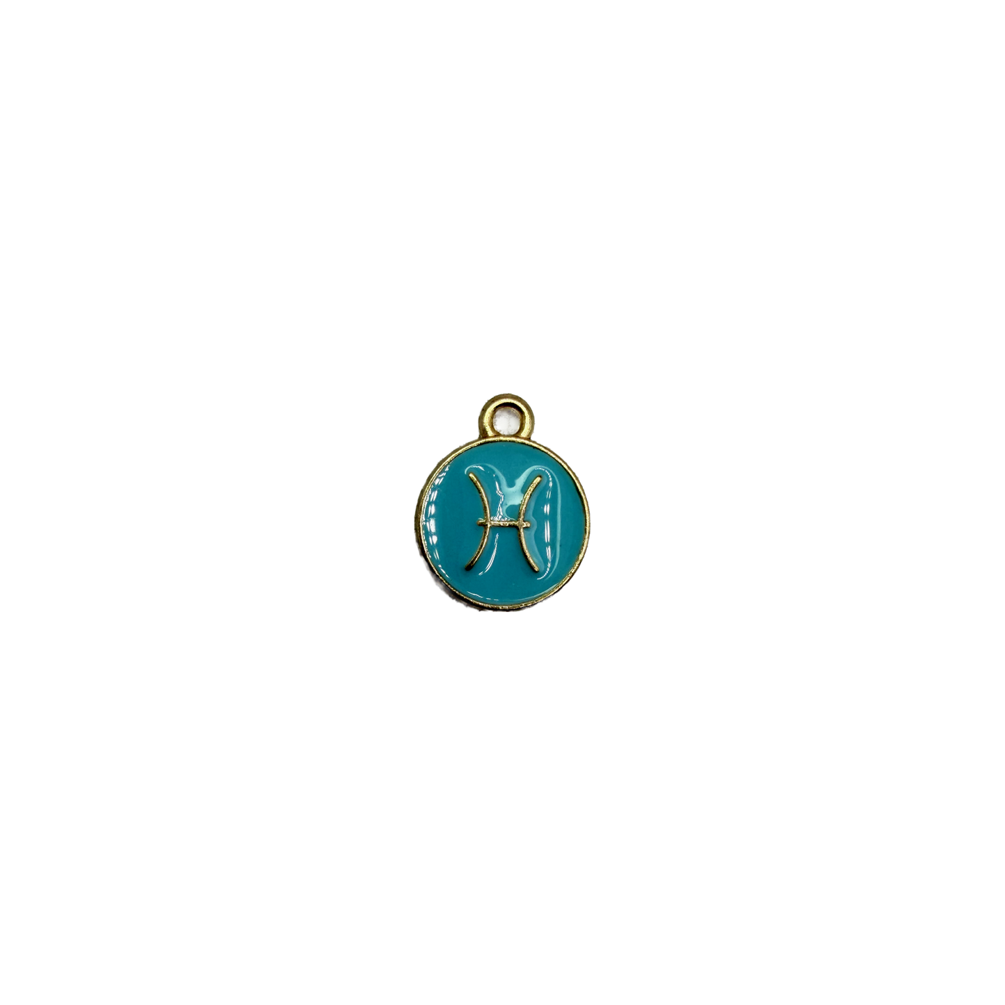 Turquoise enamel Pisces symbol disc with gold rim