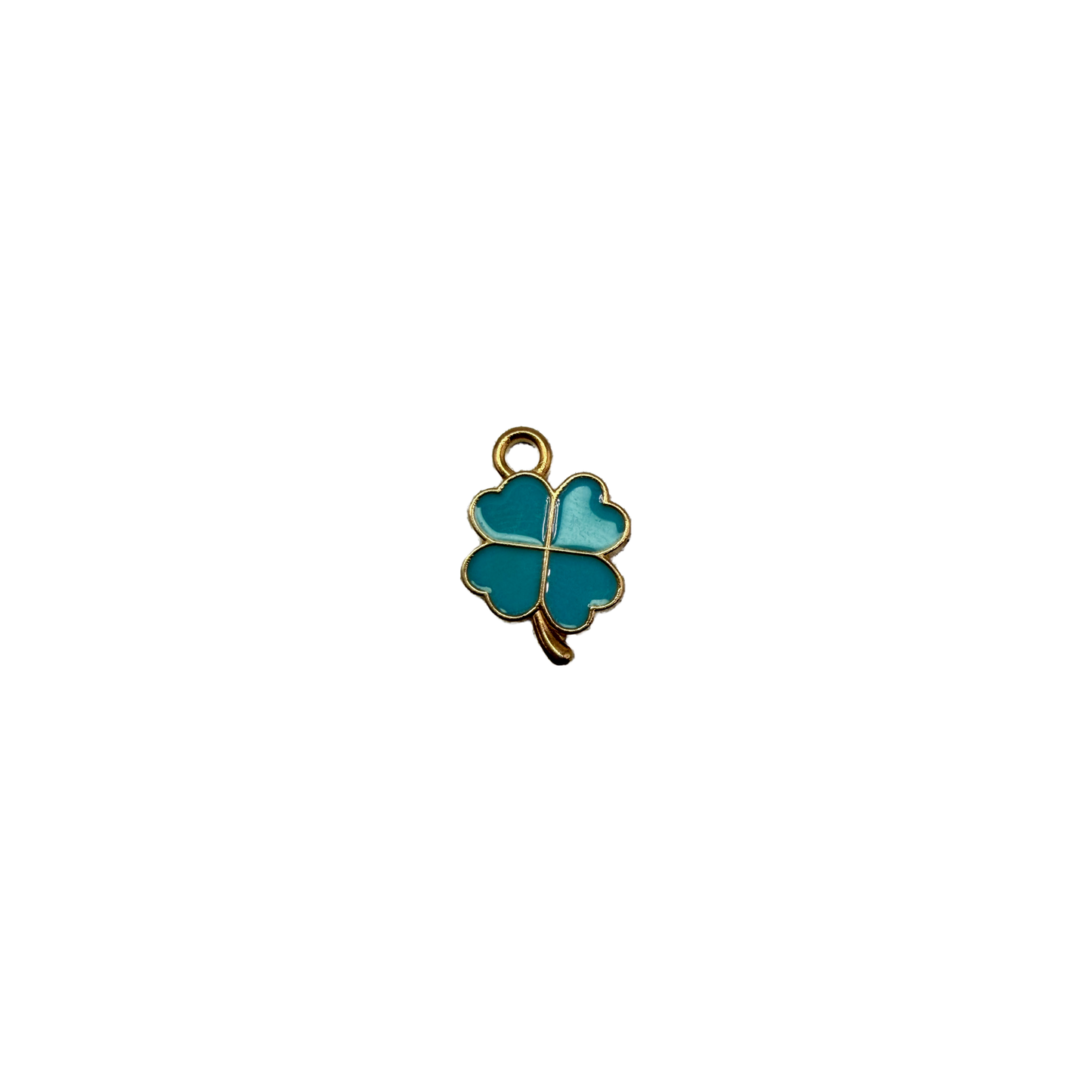Turquoise enamel four-leaf clover with gold outline