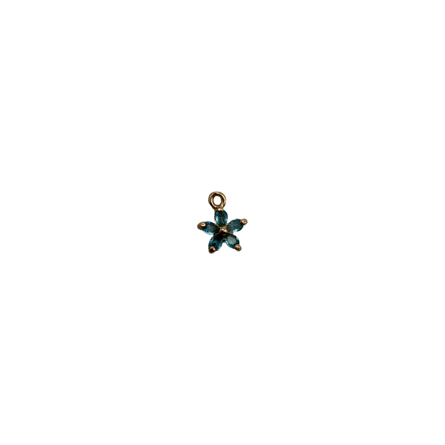 Gold flower with faceted aqua blue petal gems