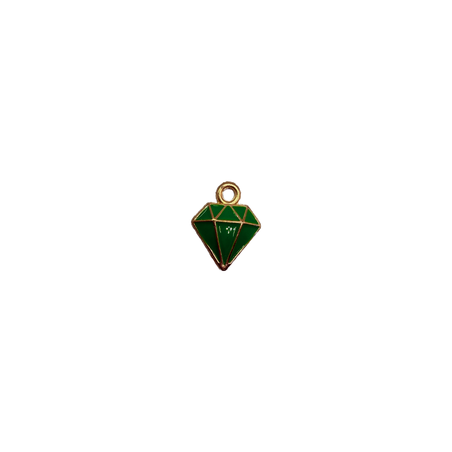 Green faceted diamond motif with gold outline