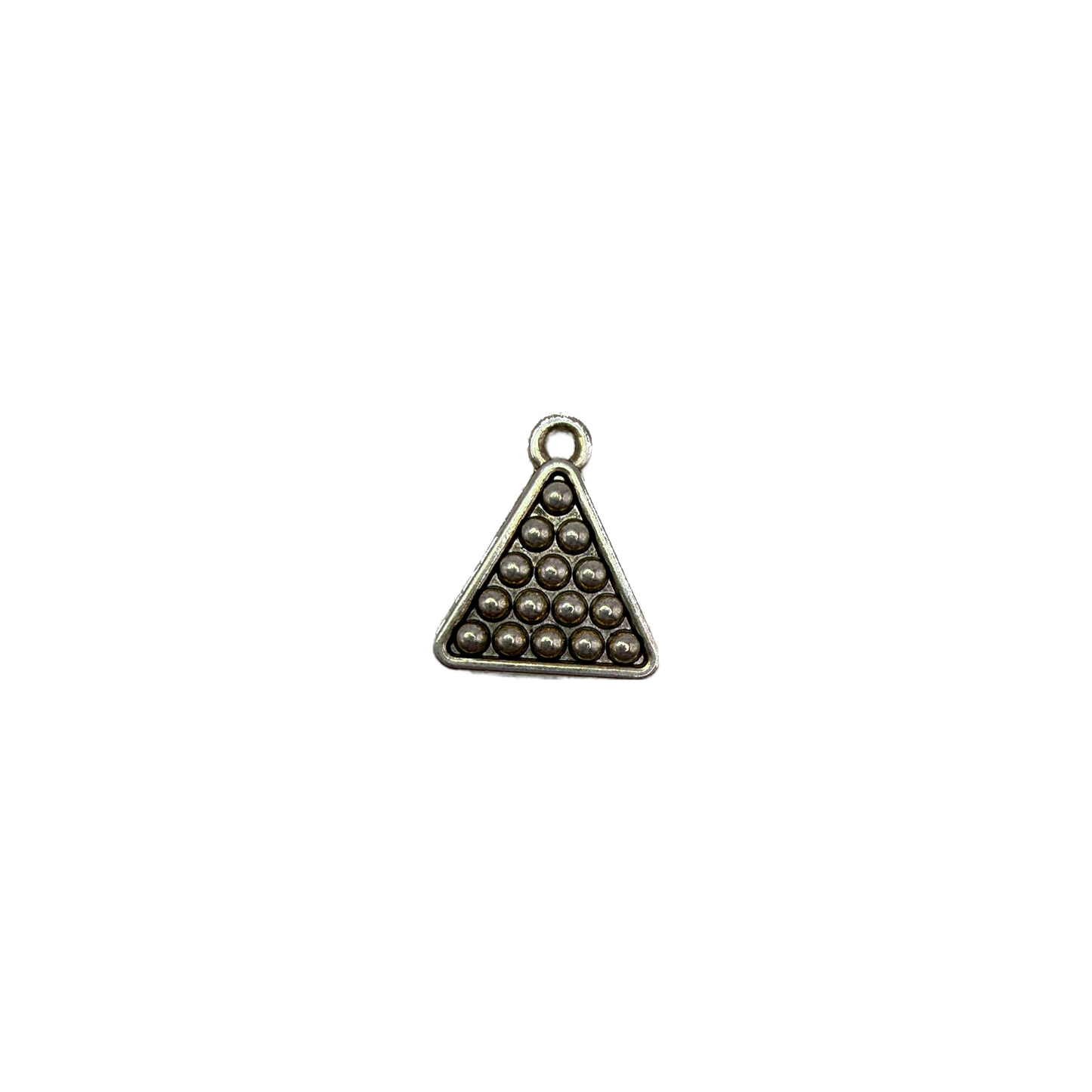 Billiards rack triangle charm in oxidized silver with raised dots