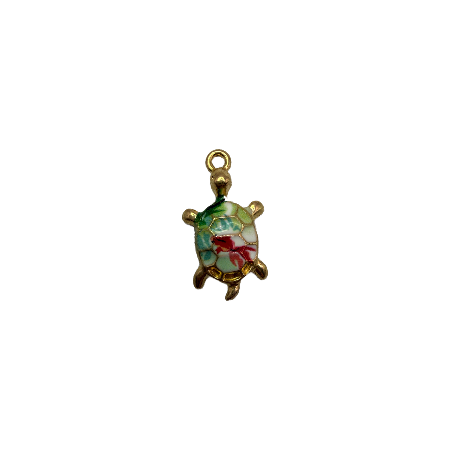 Gold sea turtle with glossy multicolor floral shell